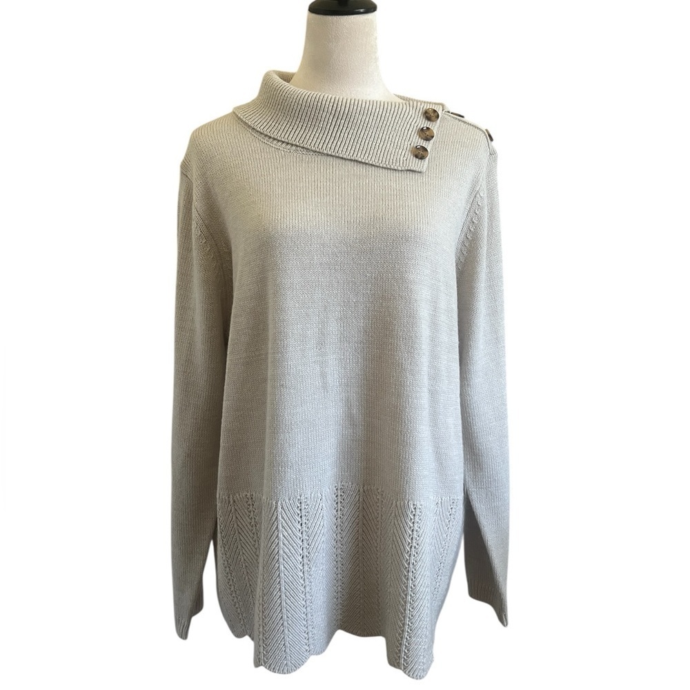 Olive And Vine Women's Cream Cowl Neck Sweater with Button Accents Sz XXL